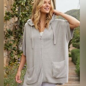 Barefoot‎ Dreams CozyChic Ultra Lite Cardigan Hoodie Oversized ZIP L/XL ALMOND